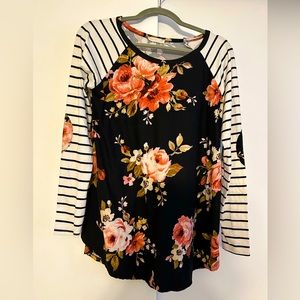 Floral and stripe long sleeve shirt